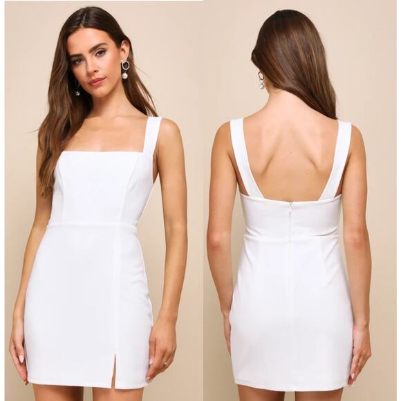Lulu's Dresses & Skirts - NWT Lulus Social Sensation White Square Neck Mini Bodycon Dress Classic Size S